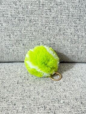 New tennis Faux Fur Pom Keychain - Lime Green & White